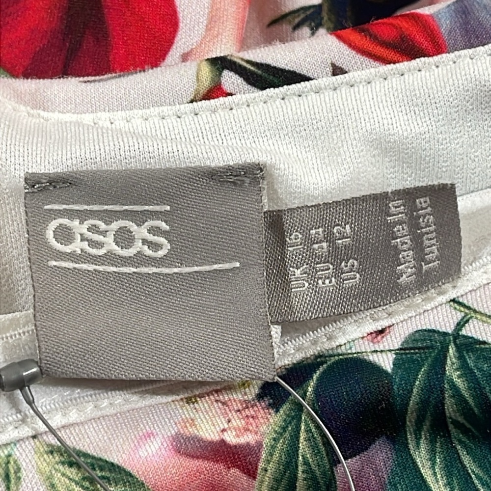 ASOS Maternity White Pink Red Floral Strapless Ruffle Maternity Dress Sz. 12 NEW - Picture 9 of 11